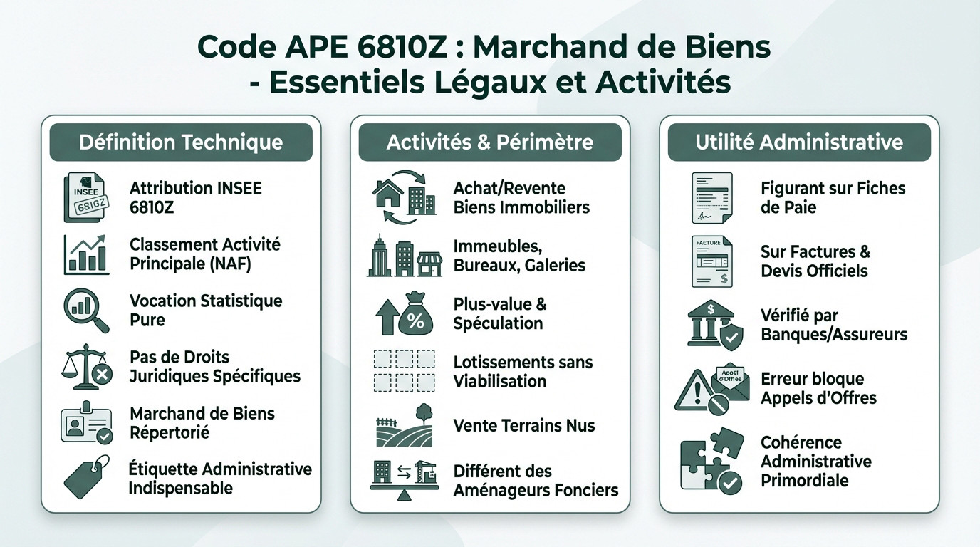 Code APE 6810Z pour l'activité de marchand de biens immobiliers